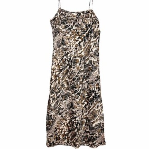 By Anthropologie Midi Slip Dress Womens Size Large Snake Print Satin Side Slits - Picture 4 of 16